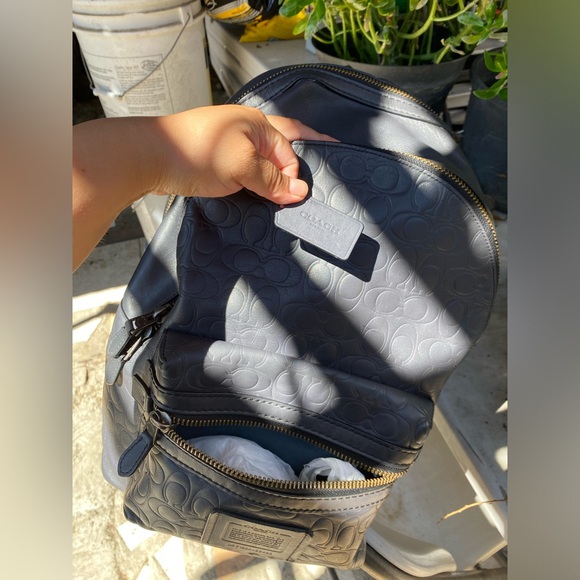 Coach Academy navy Backpack In Signature Leather - Picture 9 of 17